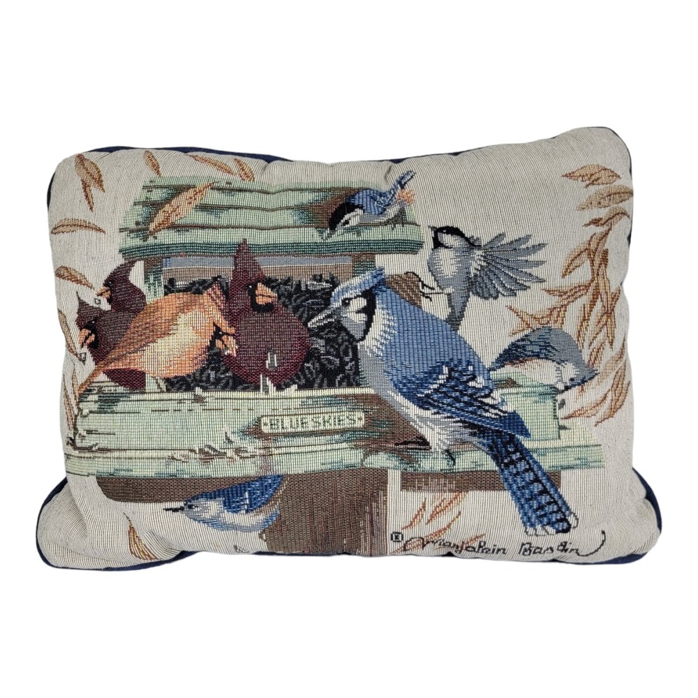 Marjolein Bastin Bird Throw Pillow Cardinal Blue‎ Jay Feeder